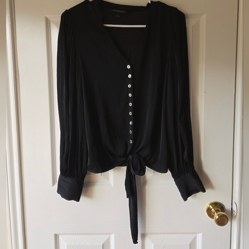 Marc New York Button Up Blouse‎ S Front Tie Black